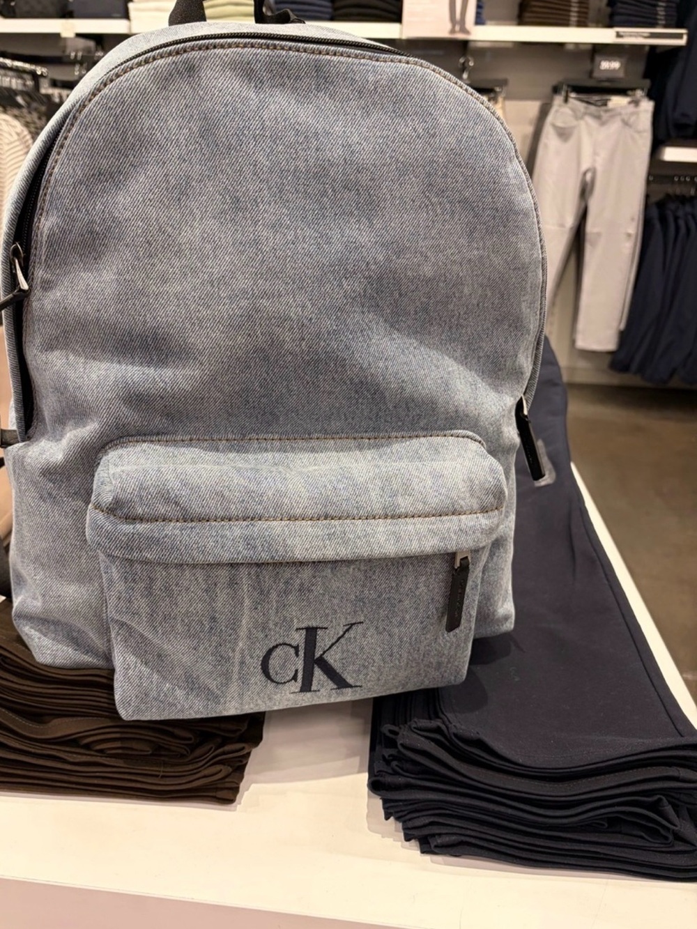 Calvin Klein Light Blue Denim Logo Backpack new with tag. Large logo